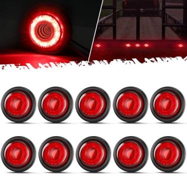 Imagem de Partsam 10 peças de 5 cm vermelho 9LED Abyss Side Marker Clearance Light com ilhós e plugues para trailer, semi caminhão, trailer, campista