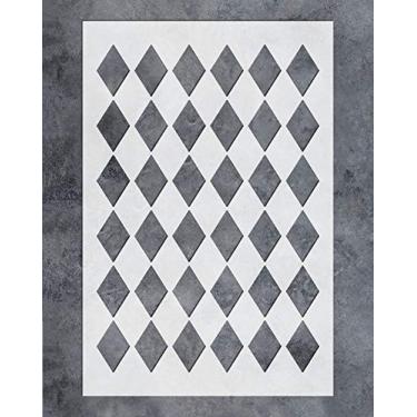 Imagem de Estêncil de parede da GSS Designs – Estêncil de diamantes grandes (40,64 x 60,96 cm) para pintura em estêncil de tecido de móveis de parede – Modelo de arlequim reutilizável para decalques de parede e decoração de parede (SL-075)