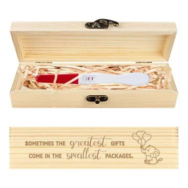 Imagem de CHGCRAFT Caixa de lembrança de teste de gravidez elefante caixa de presente de anúncio de gravidez de madeira com fita de ráfia e cadeado presentes de anúncio para pai marido, 20 x 5 x 3 cm