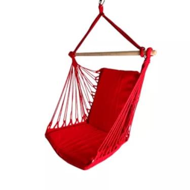 Imagem de Rede De Descanso Cadeira De Balanço Suspensa Confortável Para Área Externa Jardim Varanda e Camping Resistente Acolchoada Material de Algodão Luxo Moderna Verão 2025 Na Cor Vermelha