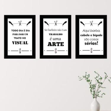 Imagem de Quadros Barbeiro Decoração Barbearia Corte Masculino 3 Peças - camalea