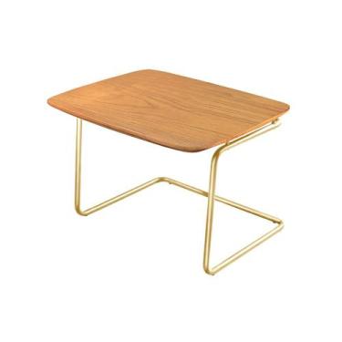 Imagem de Mesa de Centro Kairos Base Ouro 54x43cm LarFlex, Castanho