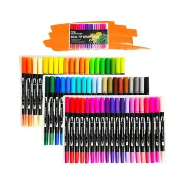 Imagem de Conjunto de 120 Canetas Aquarela Ponta Dupla - Ideal para Desenho e Pi