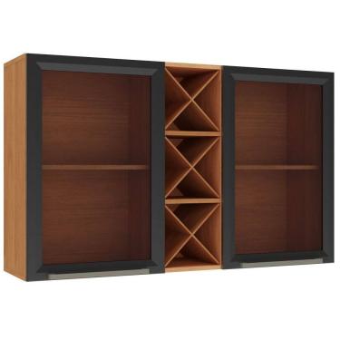 Imagem de Armário de cozinha Aéreo Triplo Zanzini Favorita com vidro reflecta, adega e 02 porta largura de 1,20 metros Cinamomo Preto Catedral