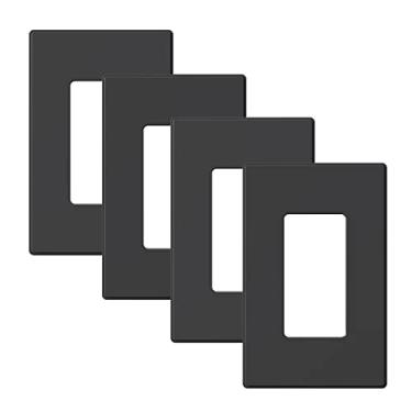 Imagem de AIDA Placas de parede decoradoras sem parafusos, tamanho médio, 1 gangue, 12,4 x 8 cm, placa de cobertura de tomada branca, para interruptor de decoração, regulador de luz, GFCI, receptáculo USB, listado pela UL (preto, pacote com 4)