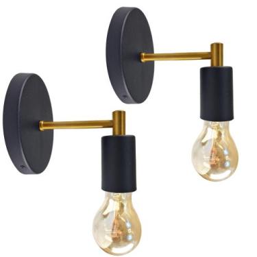 Imagem de Kit 2 Arandelas Luminária Parede Cama Lavabo Sala Preto Ouro - Geral