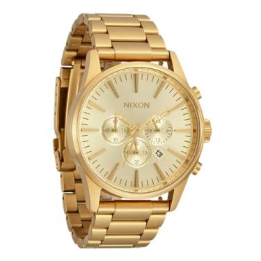 Imagem de NIXON Relógio masculino analógico clássico Sentry Chrono A1390-100 m, resistente à água (mostrador de 42 mm, pulseira de aço inoxidável de 23 mm-20 mm), Todo dourado.