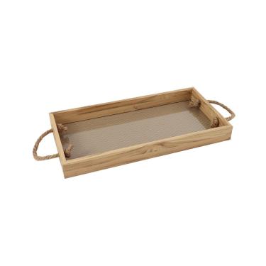 Imagem de Bandeja Decorativa em Madeira e Couro Sintético Natural 40cm KV0298 BTC