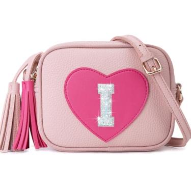 Imagem de OYLOLA Presentes de aniversário para meninas, inicial para meninas, bolsa infantil, bolsas infantis, presentes para meninas, bolsas de coração para meninas, rosa, I