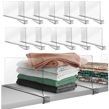 Imagem de Hekmaden Pacote com 12 divisórias de prateleira de acrílico para organização de armários, divisórias transparentes para prateleiras de 0,4 a 2,5 cm, organizador de bolsa para armário, organizador de
