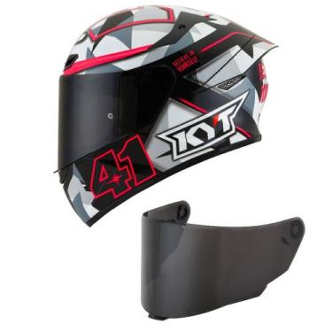 Imagem de Capacete Kyt Tt Course Espargaro Fuxia Cinza e Rosa Mais Viseira Fumê,