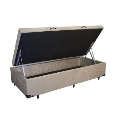 Imagem de Cama Box Baú de Solteiro, Suede Bege - Real Comfort Estofados