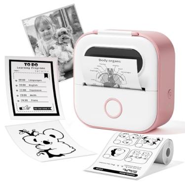Imagem de Ponek Máquina de impressora de adesivos, minifabricante de cápsulas de impressão com 1 rolo de papel, mini máquina portátil de adesivos Y02C, sem tinta Bluetooth para telefone, máquina térmica