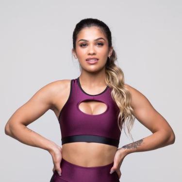 Imagem de Top Fitness Dily Metalic Malbec Com Decote Para Treino Alta Sustentaçã