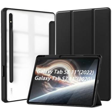 Imagem de Capa para Samsung Galaxy Tab S8 e S7 11 Polegadas Capinha Protetora Fina Capa Traseira Transparente Proteção com Suporte para Lápis Anti-Impacto Auto Sleep Tampa Magnética - Negro