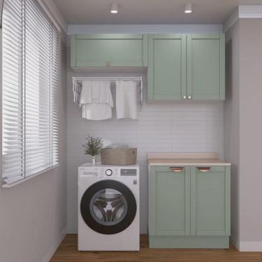 Imagem de Lavanderia Modulada 3 Peças 2 Armários Aéreos 1 Balcão 2 Portas Cabecasa Madeiramadeira