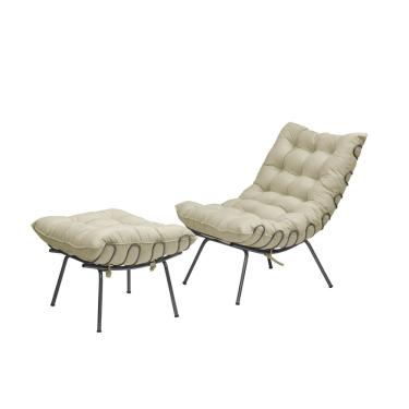 Imagem de Poltrona Com Puff Costela Aramada Adão Preta-Veludo Bege