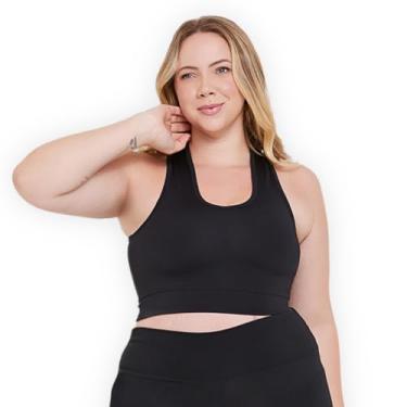 Imagem de Top Plus Size Fitness Feminino Sem Bojo Alta Sustentação (Plus size, PRETO, G2)