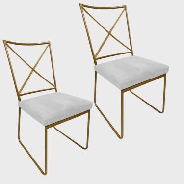 Imagem de Kit 02 Cadeiras Sala de Jantar Escritório Office Clark Industrial Ferro Dourado Suede Branco - Ahz Móveis