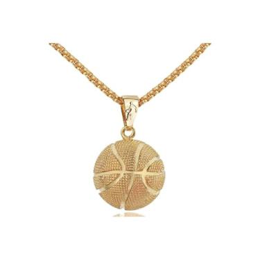 Imagem de Progresssail Colar com pingentes de bola para homens, pingente de basquete 3D de aço inoxidável, joias, hip hop, moda, personalidade, colar para homens e mulheres, 40+7cm/15.7+2.7inch, Metal, Sem