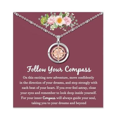 Imagem de Shonyin Colar de bússola para mulheres, aniversário, volta às aulas, formatura, 2021, presentes de viagem, colar de bússola giratório para mulheres, melhores amigos, adolescentes e meninas