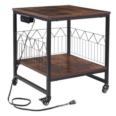 Imagem de Vessena Carrinho De Ilha Cozinha Com Tomada, Balcão Café Móvel E Suporte Para Micro-Ondas Espaço Geladeira Pequena Sala Jantar, 49,5 Cm L/P X 57,5 A, 2 Tomadas Ca + Portas Usb-C/Tipo C, Marrom Rústi