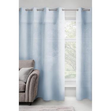 Imagem de Safdie & Co. Cortina transparente branca com aparência de linho 213 cm de comprimento, 1 painel. Cortina de janela Cortina de porta de pátio. Cortinas para Ventanas. Cortina azul