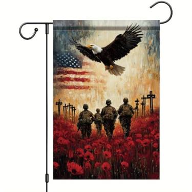 Imagem de Starlit Patio Memorial Day Soldados Heróis Dia dos Veteranos Bandeiras de jardim 12x18 Dupla face Patriótica 4 de julho Dia da Independência Memorial Day Bandeira de jardim Feriado de fazenda