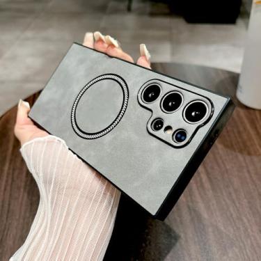 Imagem de Capa de couro retrô para Samsung Galaxy S24 S23 S22 S21 Note 20 Ultra FE Note20 S 24 23 S23FE Capas magnéticas seguras, cinza claro, para Samsung S24 Plus