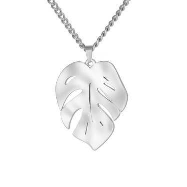 Imagem de Cykdohy Colar de aço inoxidável com pingente de folha Monstera para mulheres e homens polido boho simples folhas de palmeira pingente planta corrente ajustável gargantilha moda colares joias modernas