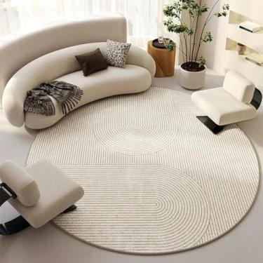 Imagem de Tapete redondo minimalista francês, tapete grande para sala de estar, cadeira de quarto luxuosa e leve (200x200 cm/pelo em loop-L)