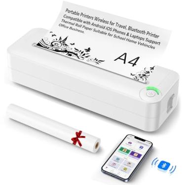 Imagem de Relassy Impressora portátil sem fio para viagens, impressora compacta Bluetooth sem tinta com papel térmico A4, compatível com telefones e laptops Android iOS para casa, veículo, escritório, negócios,