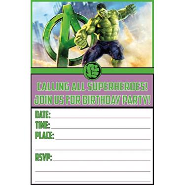Imagem de Cartões e envelopes de convite do Hulk – 20 convites de preenchimento para festa de aniversário infantil e festa temática, 10 x 15 cm, estilo cartão postal