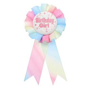 Imagem de PATIKIL Fita de aniversário, 15 x 7 cm, alfinete, tecido, aniversário, menina, para festas, adultos, mulheres, decorações de festa, celebração, acessório, presente, arco-íris claro