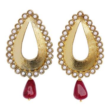 Imagem de Brincos de joia com design de parede em metal cortado em madeira de bollywood indiana em tom dourado Touchstone Dourado