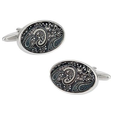 Imagem de Abotoaduras Cuff-Daddy Paisley em abotoaduras pretas com caixa de apresentação