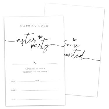 Imagem de Convites de festa Happily Ever After, convites brancos minimalistas para recepção de casamento, chá de panela, celebração de festa de noivado, convite de preenchimento de 25 com envelopes, decorações