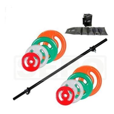 Imagem de Kit Anilhas Emborrachadas 20kg + Barra Polipump + Caneleira - SEPO