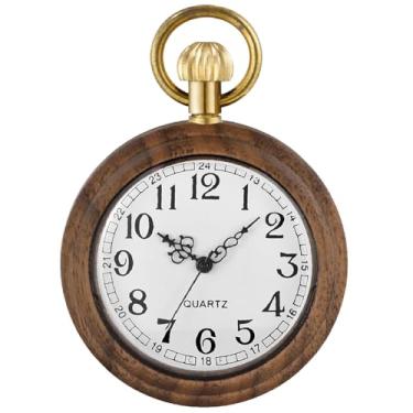 Imagem de Tiong Relógio de bolso masculino de madeira com algarismos arábicos, relógio de bolso masculino de madeira leve com corrente dourada, WPW-A03, Tendência