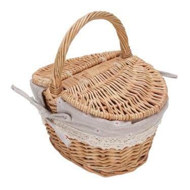 Imagem de Cesta de piquenique de vime, cesta de piquenique com tampa dupla, alça e forro removível, cesto de piquenique elegante para piquenique ao ar livre, acampamento