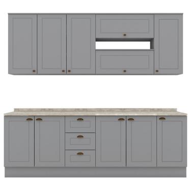 Imagem de Cozinha Modulada 10 Pecas 240 Cm Ce792 Americana Henn Cinza Calcare