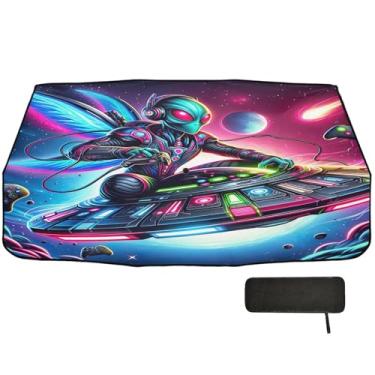 Imagem de Alien Riding UFO as Game Car Para-brisas Cobertura Completa Guarda-Sol de Carro 147.3 cm x 75.4 cm Protetor Solar para Carro