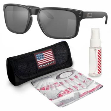 Imagem de OAKLEY OO9102 HOLBROOK Armação preta fosca – Lente polarizada PRIZM PRETA polarizada, óculos de sol quadrados polarizados com kit de óculos oficial eSHADES, Preto fosco polarizado (55 mm), 55 mm