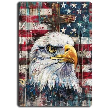 Imagem de NQM Placas De Lata Vintage, Águia Americana Metal E Decoração Parede Patriótica - Veteranos Do Memorial Day, Arte Para Bar Em Casa, Caverna Masculina, Cafeteria, Cinema, Garagem 30X20 Cm