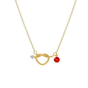 Imagem de NORLSO Colar delicado com pingente de pedra do mês de nascimento para mulheres, colar de nó de coração dourado personalizado, colar de zircônia cúbica para aniversário, amizade, presentes de