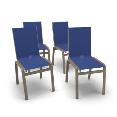 Imagem de Kit 4 Cadeiras Jantar Gourmet Alumínio Fendi Tela Azul