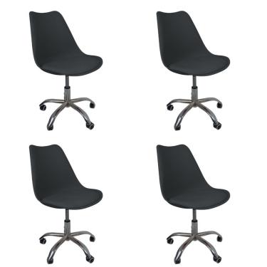 Imagem de Kit 4 Cadeiras Office Base Cromada Com Rodizio Giratória Saarinen Preto