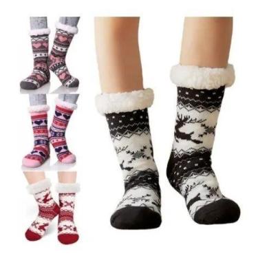 Imagem de Meia De Lã Pantufa Forrada Unissex Antiderrapante Confortável 1 Par Mo