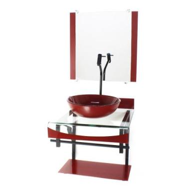 Imagem de Gabinete de vidro 40cm para banheiro curvado duplo pp cuba redonda ver