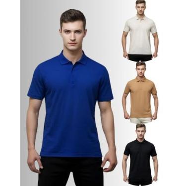 Imagem de Kit 4 Camisas Masculina Gola Polo Piquet Poliéster - Genérica, Royal, 